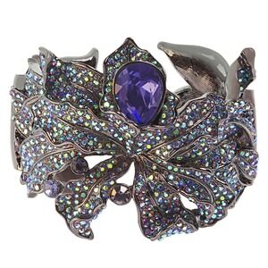 NIB Heidi Daus "Wild Orchid" Crystal Floral Flower Bracelet Cuff Bangle‎ ~ Small